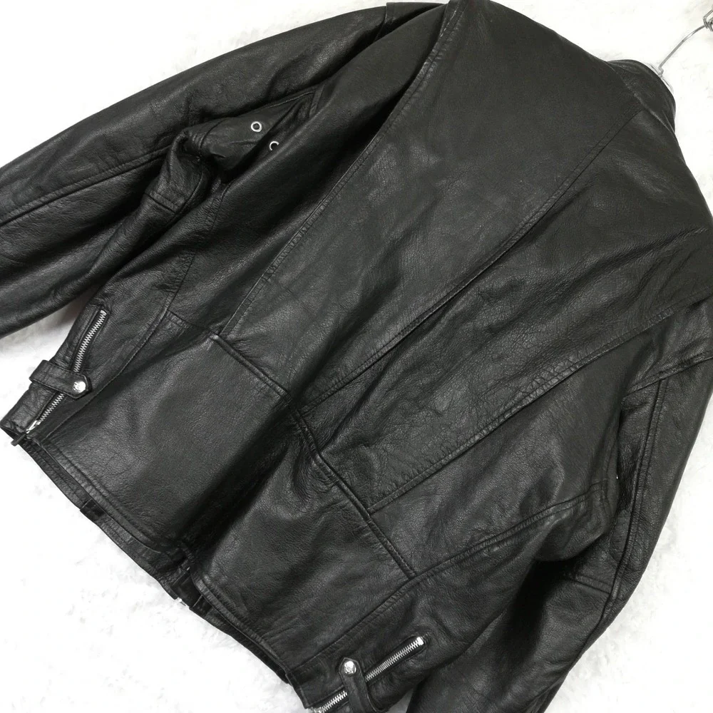 Interstate Mens Jacket Leather Black Motorcycle Full Zip Lined XXL